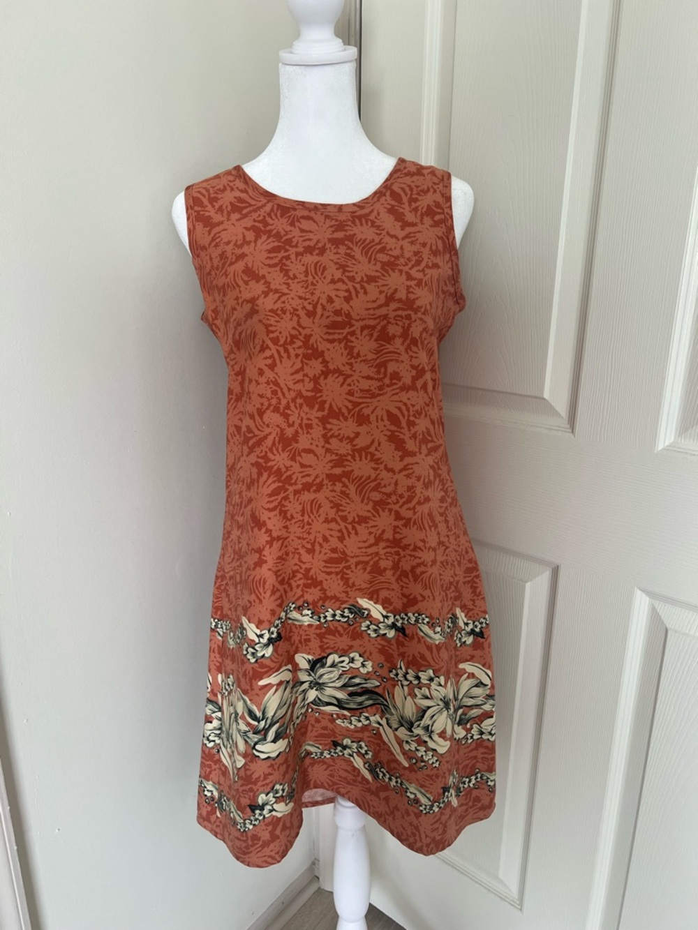 Tommy Bahama Rust Floral Border Sleeveless A-Line Dress